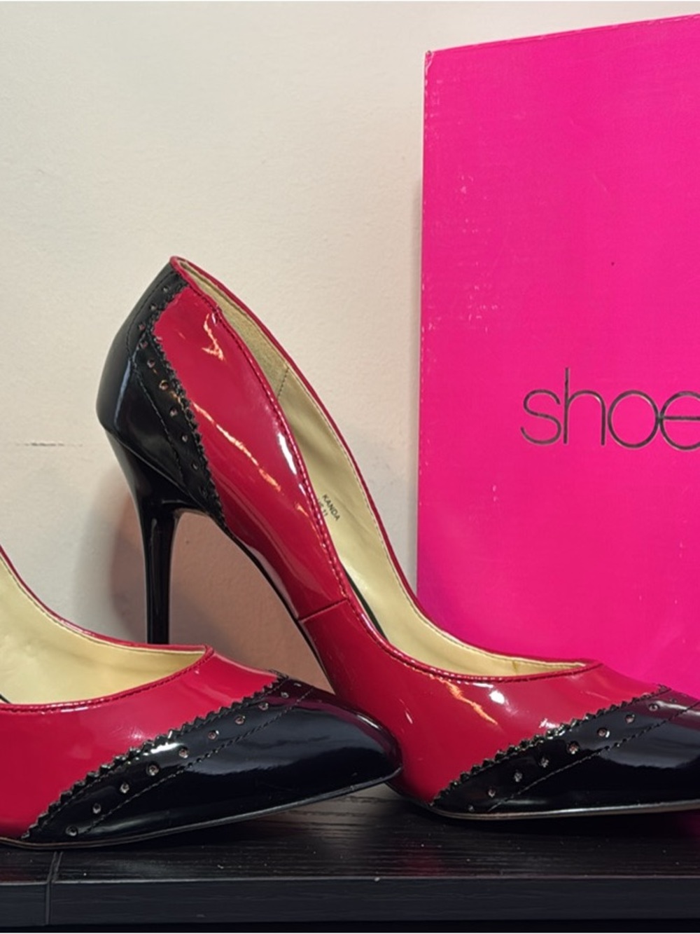 Shoe Dazzle Patent Pink and Black Two-Tone Stiletto Pumps